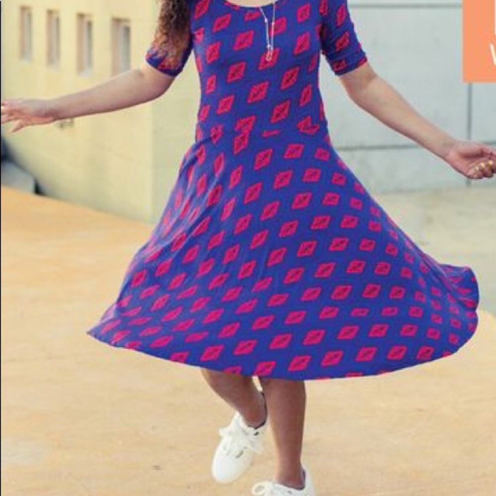 LuLaRoe Yellow & Grey Square Flare Dress L
